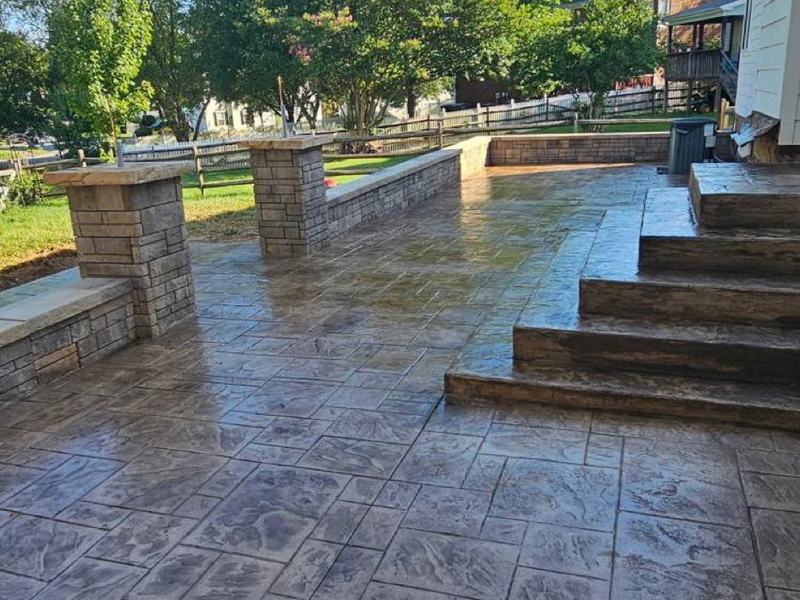 Stamped patio with steps